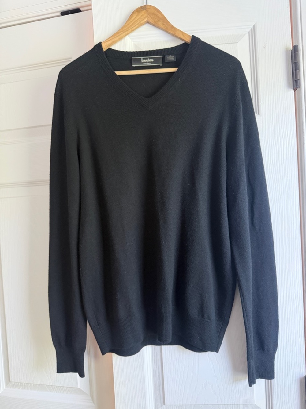 Neiman Marcus Black V-Neck Lightweight Knit Sweater